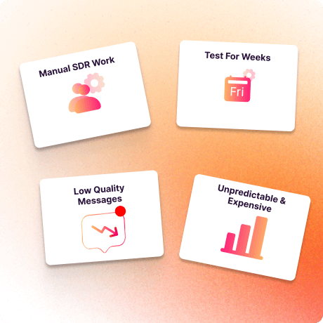 Illustration showing outbound growth challenges such as manual outreach, low reply rates, missed follow-ups, and lack of scalability.