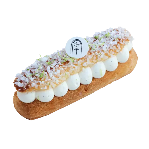  ⁠⁠La tropézienne à la fleur d’oranger avec les zestes de citron vert visible, et le logo les petits marchands posé sur le dessus