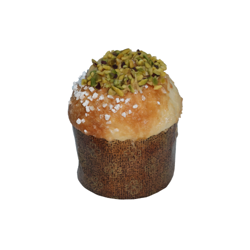 Briochette avec praliné coulant sur le dessus avec une amande enrobée