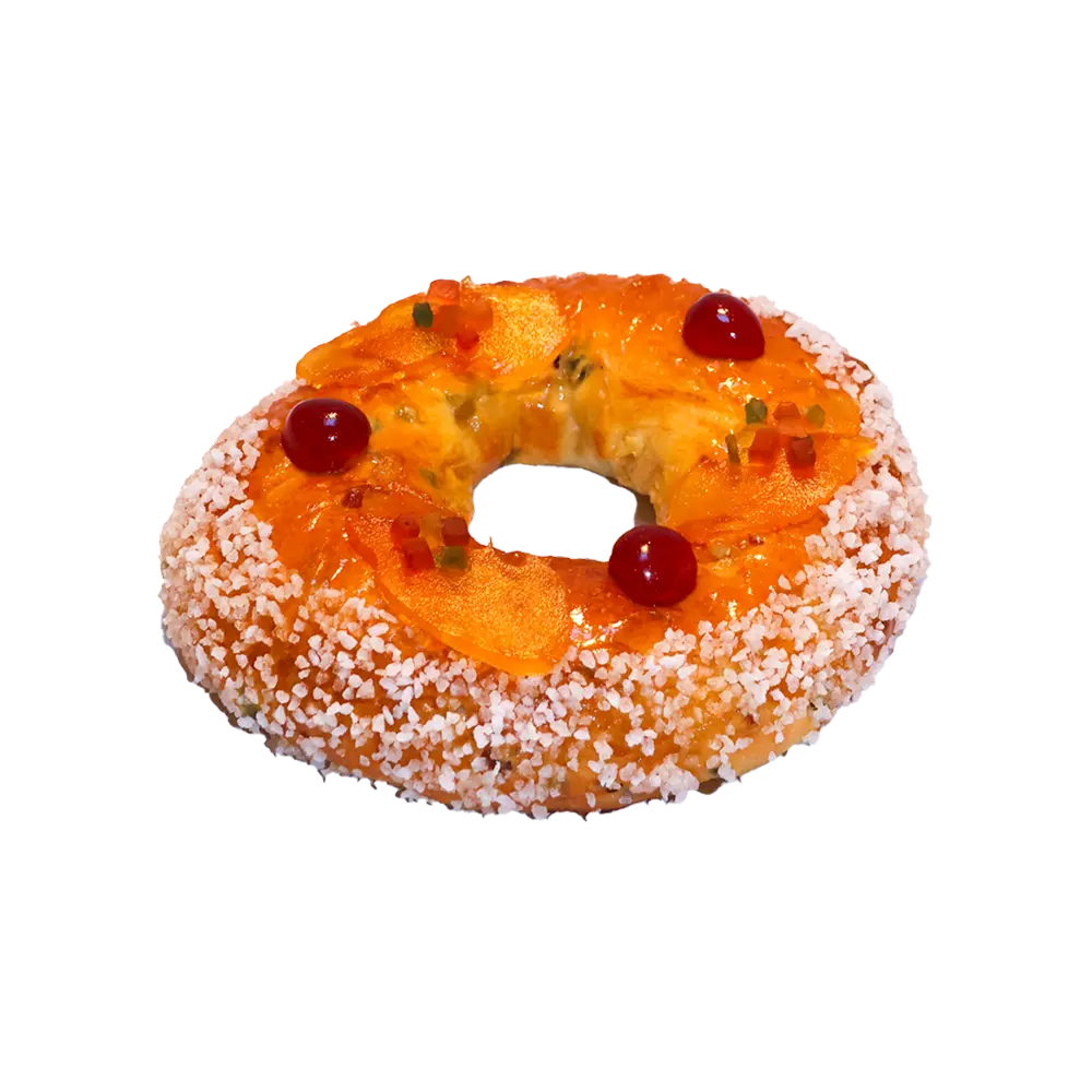 Brioche des Rois “fruits confits” avec des morceaux de fruits confits et du sucre grain au-dessus