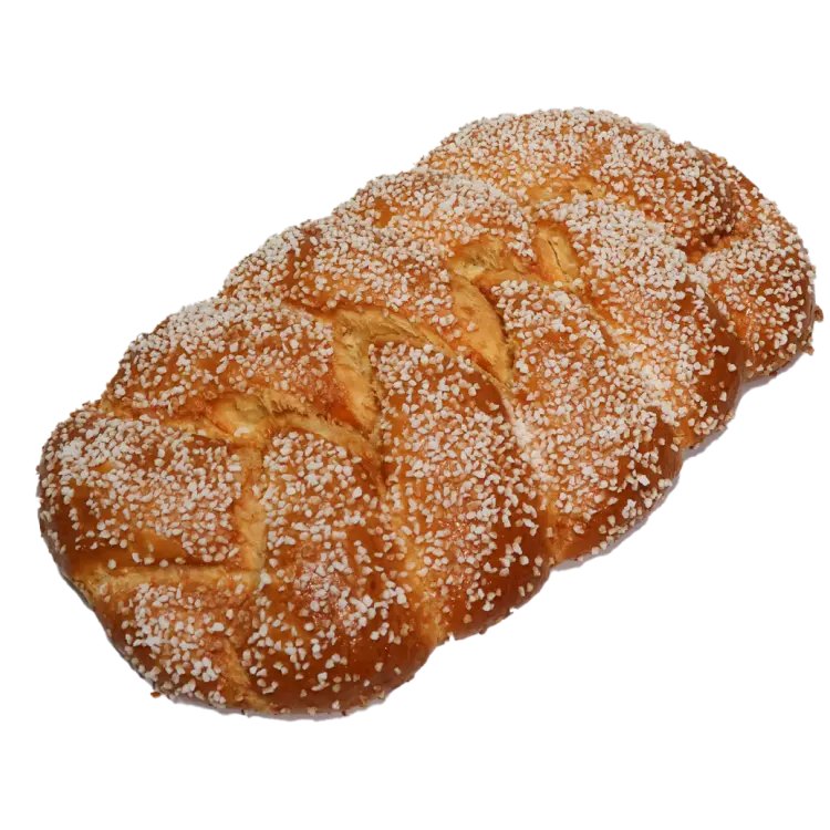 Brioche tressée au sucre et fleur d'oranger 900g sur fond blanc