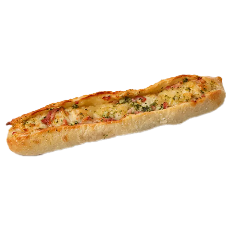 Ficelle lardon emmental sur fond blanc