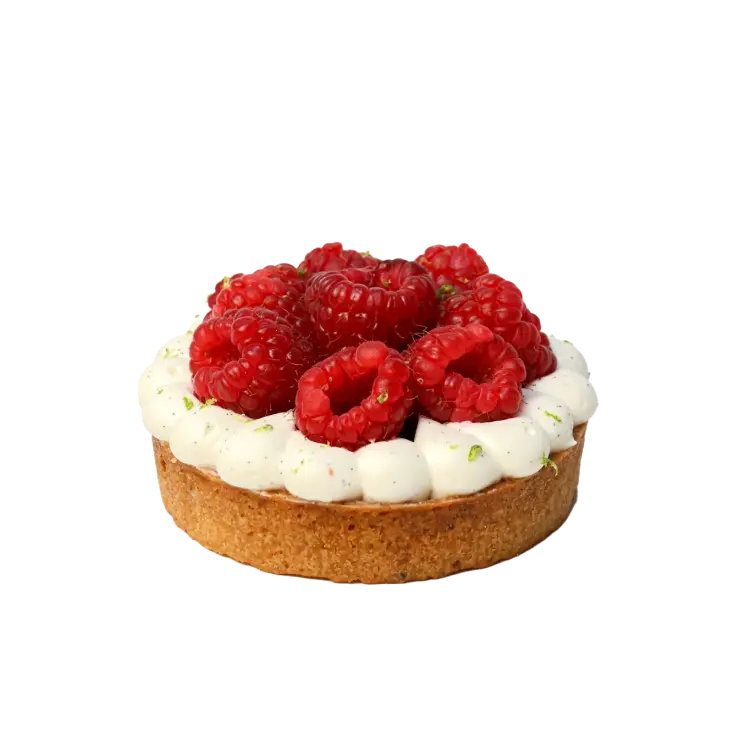 Tartelette avec framboises fraîches sur le dessus