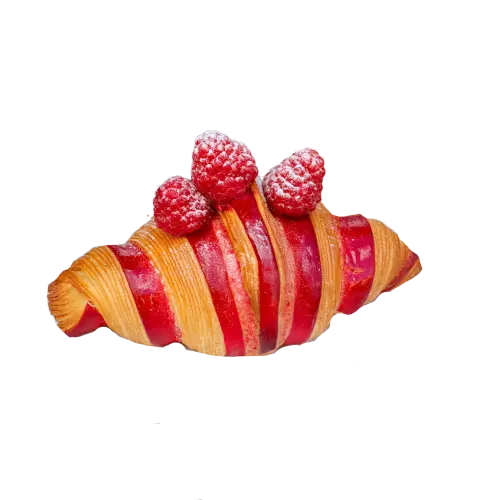  ⁠⁠Notre viennoiserie Octobre rose "croissant bicolore framboises" sur fond blanc