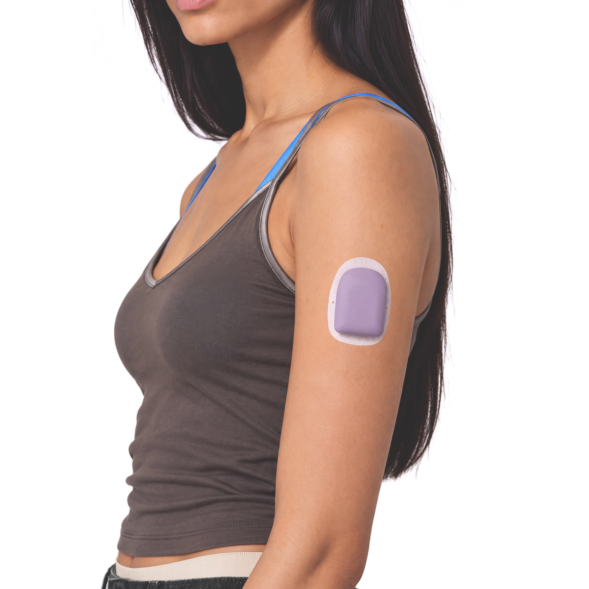 Lilac PODERN pod cover worn on the upper arm