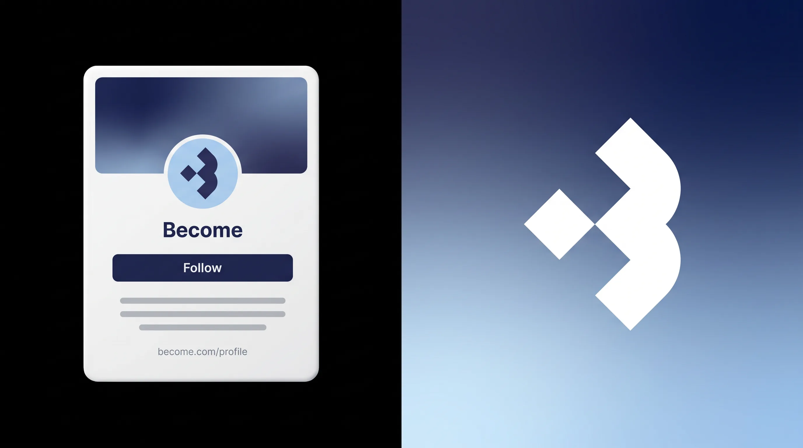 Become - profil pa sociale medier og bomaerket i gradient