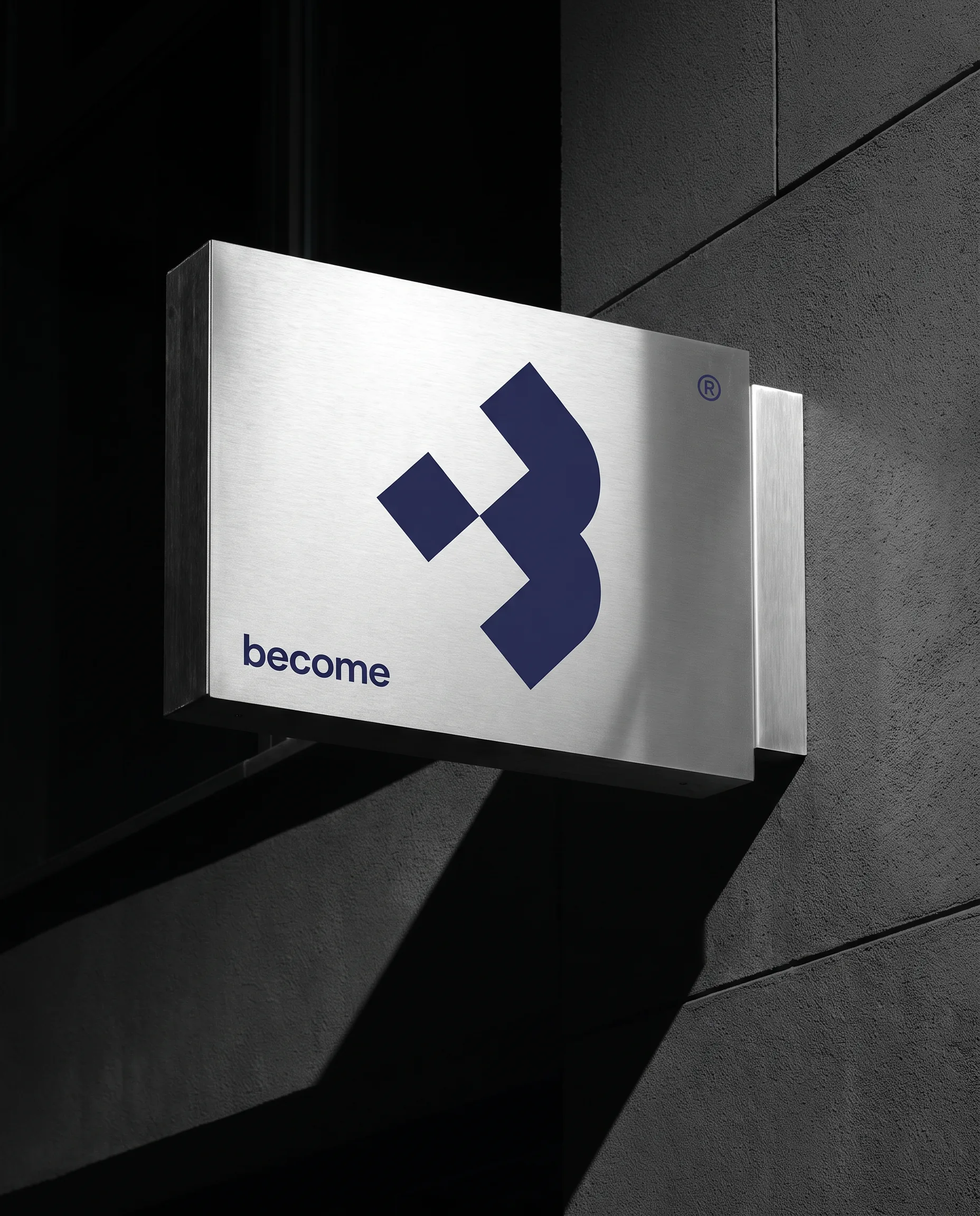 Become - facadeskilt i borstet stal