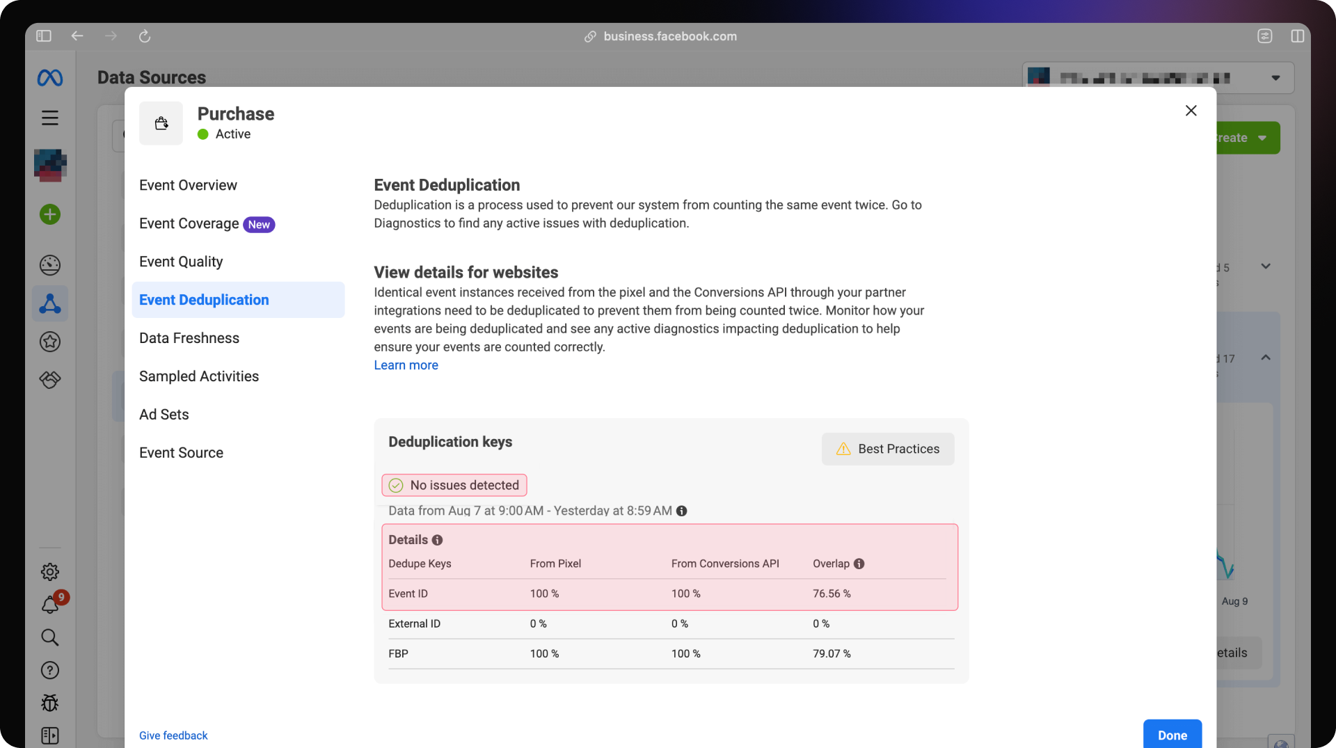 100% event ID delivery from Pixel and CAPI in Meta Events Manager