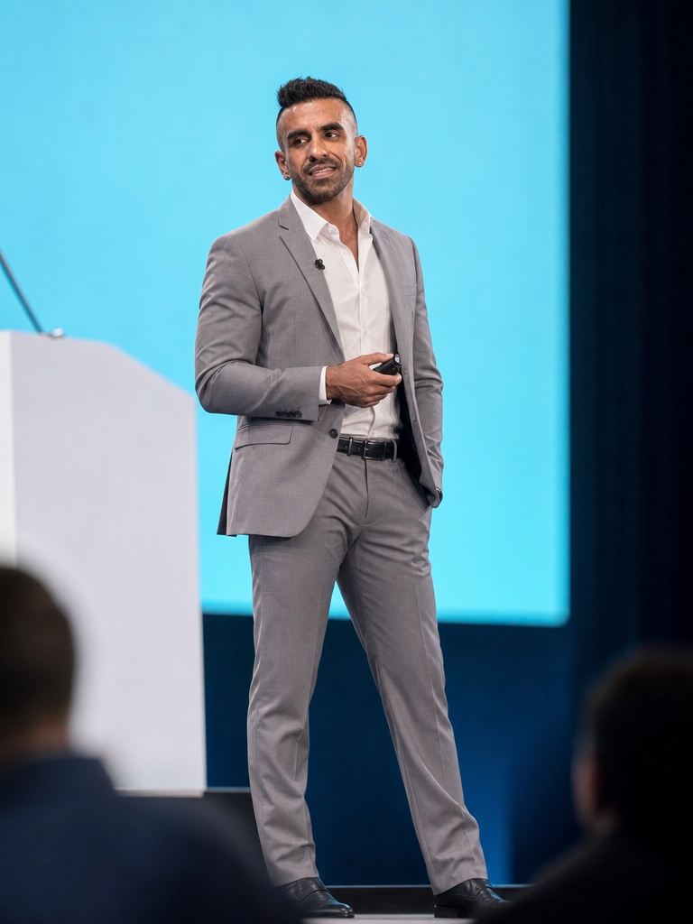 Avi speaking on stage