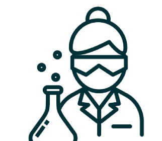 A black and white image of a person in a lab coat.