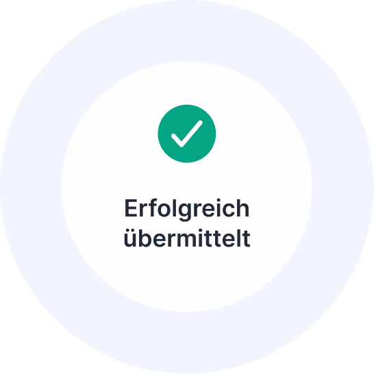 hellblauer Kreis mit "erfolgreich übermittelt" Textteil