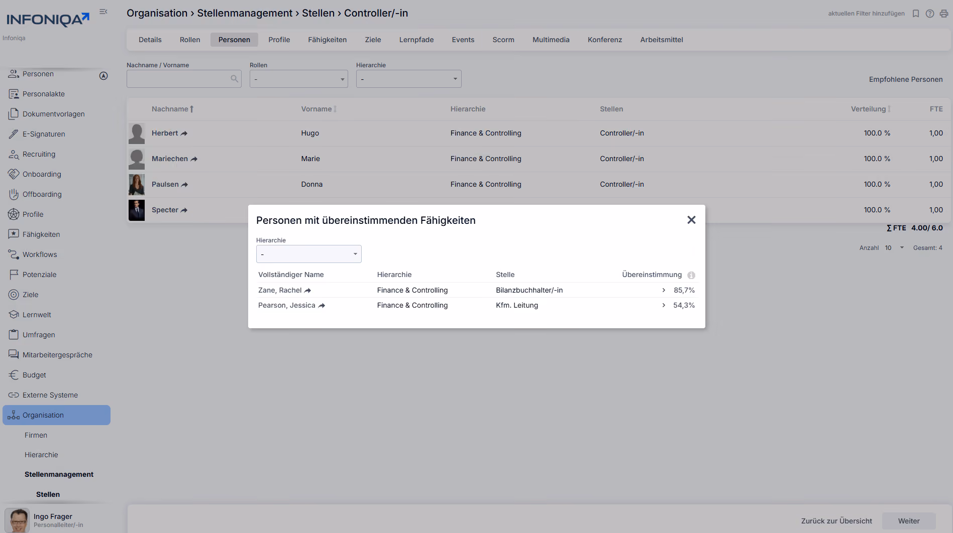 Infoniqa Nachfolgemanagement Software Screenshot