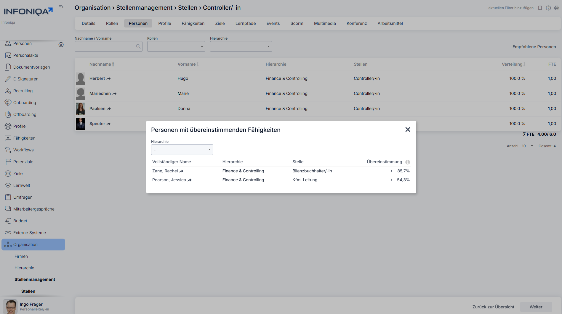Infoniqa Nachfolgemanagement Software Screenshot