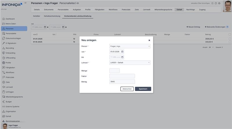 Infoniqa Software Vorbereitende Lohnbuchhaltung Screenshot