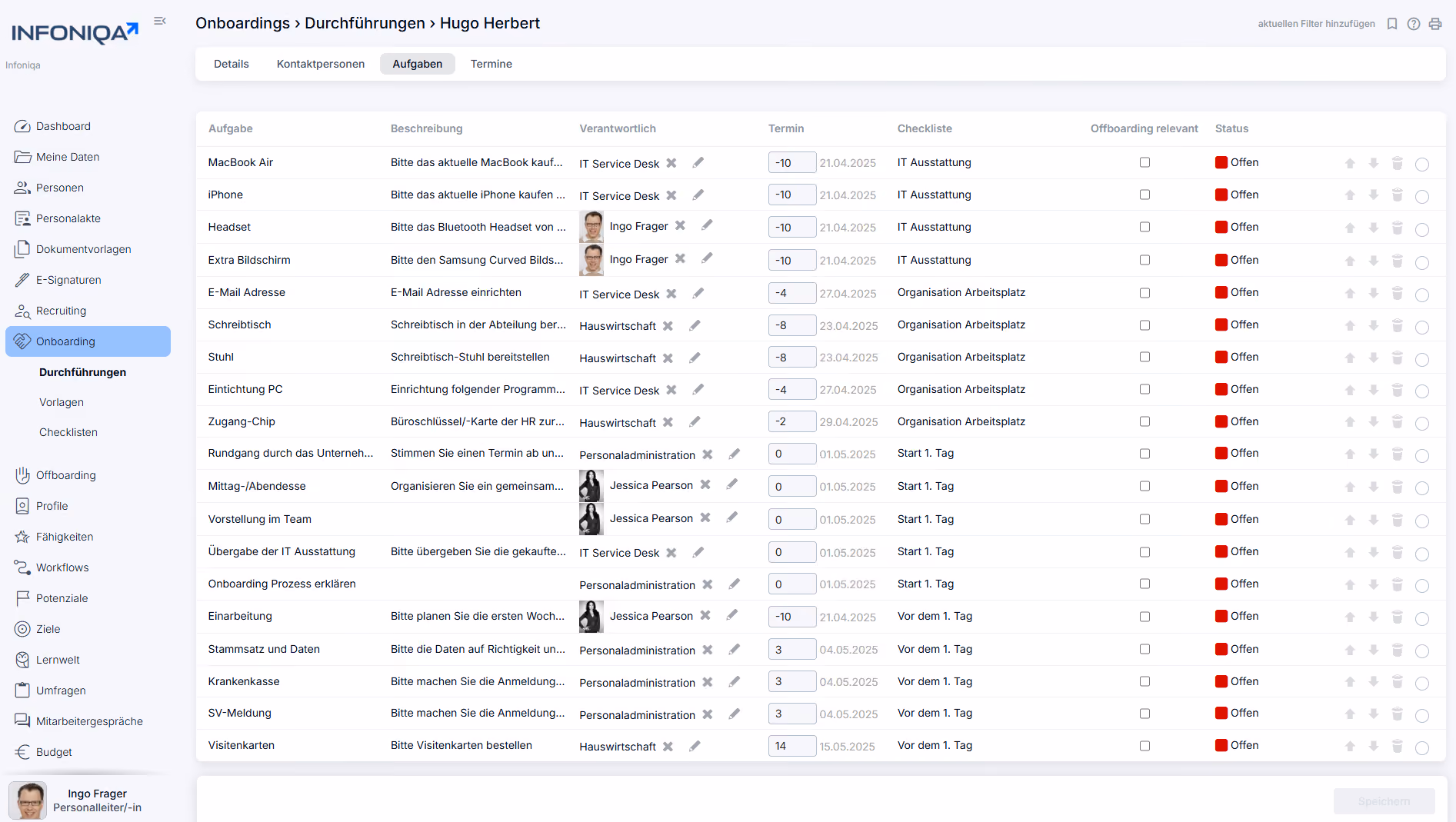 Infoniqa Software Onboarding Screenshot Aufgaben