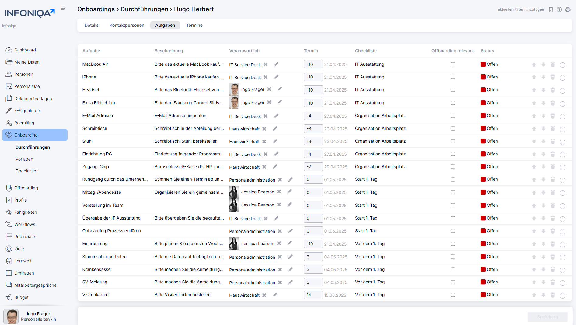 Infoniqa Software Onboarding Screenshot Aufgaben