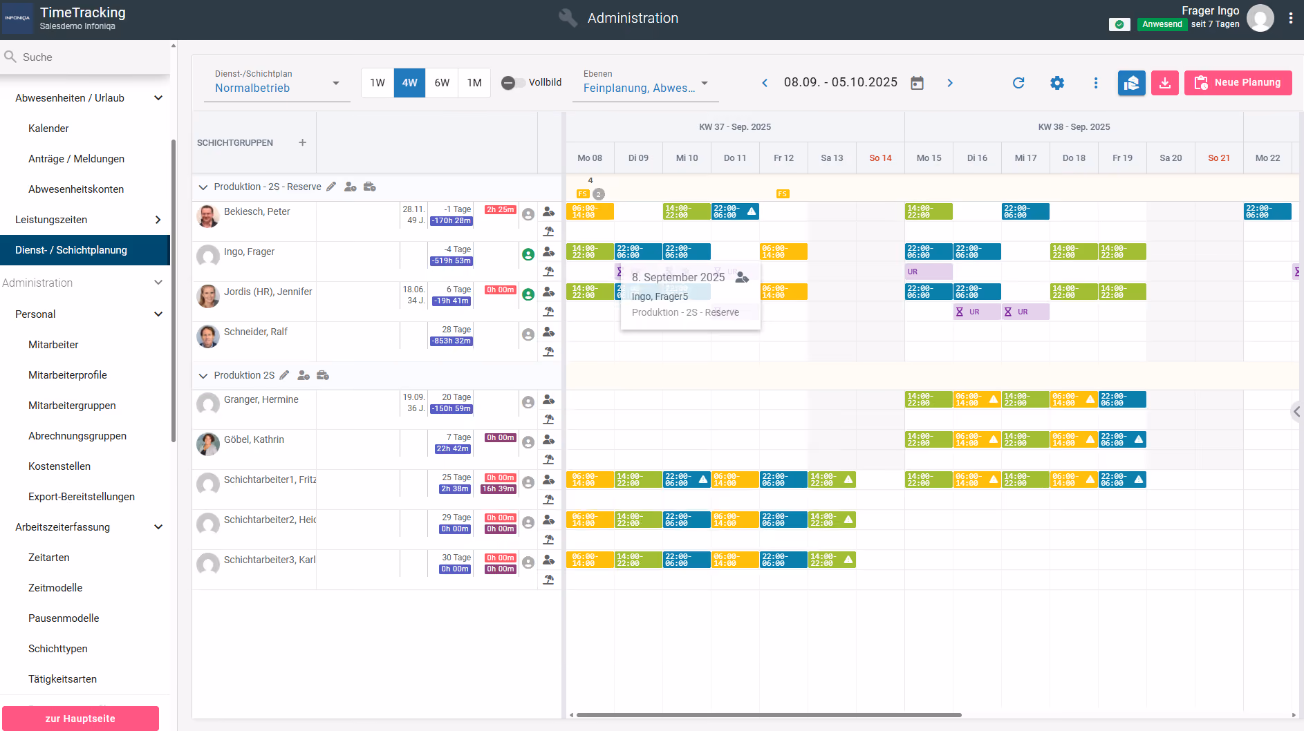 Screenshot Schichtplanung Infoniqa Software