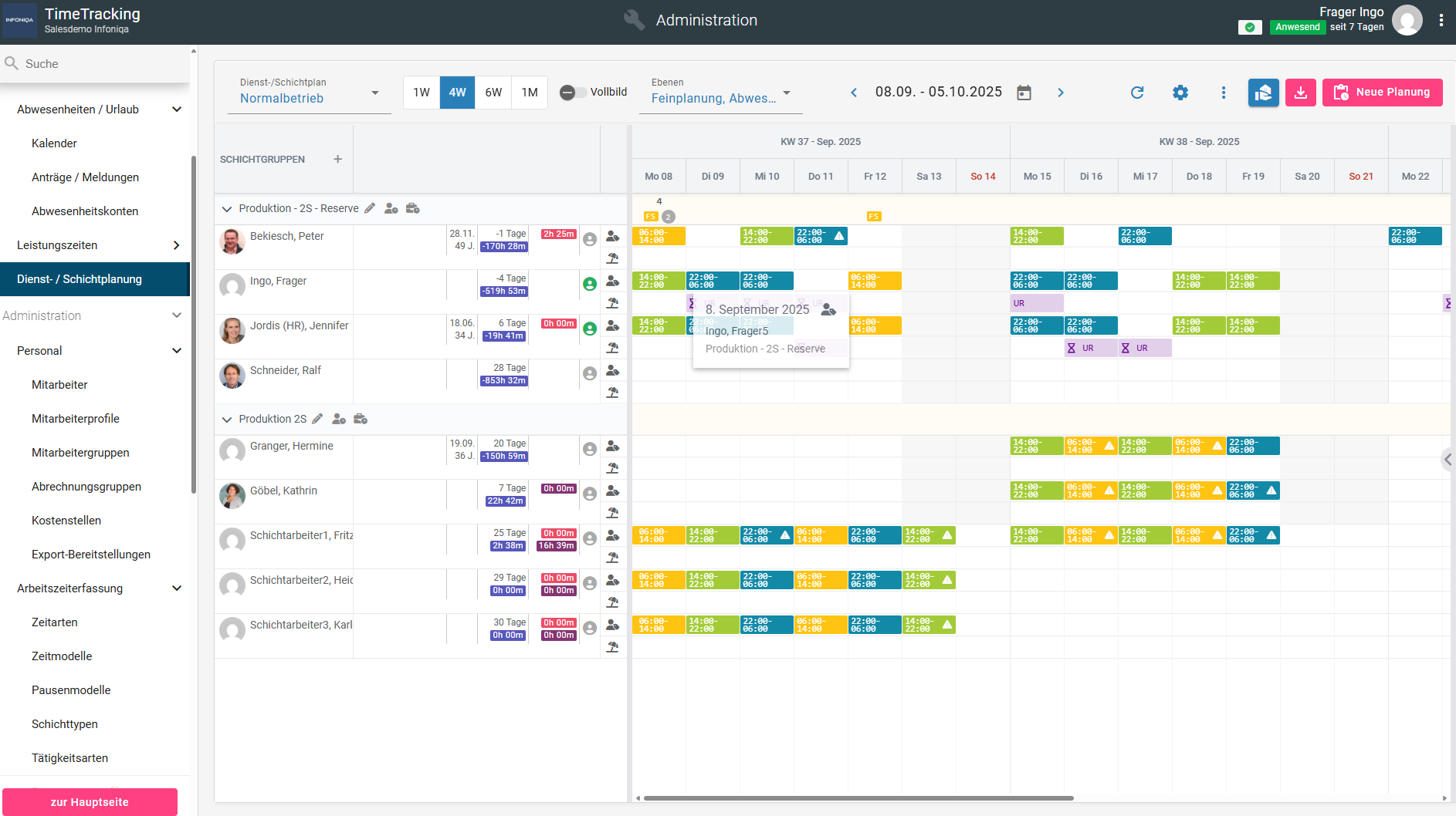 Screenshot Schichtplanung Infoniqa Software