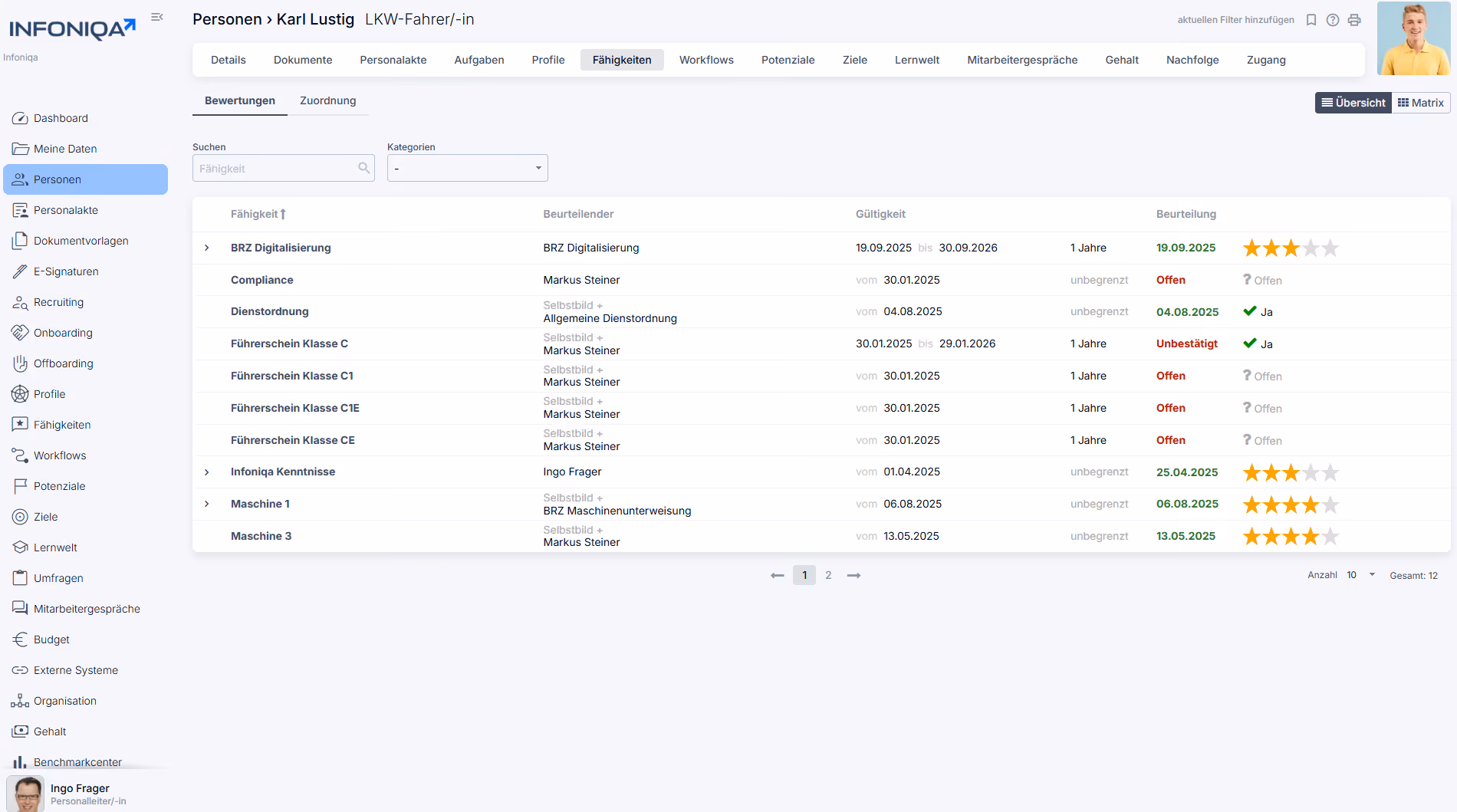 Screenshot Skills Infoniqa Software