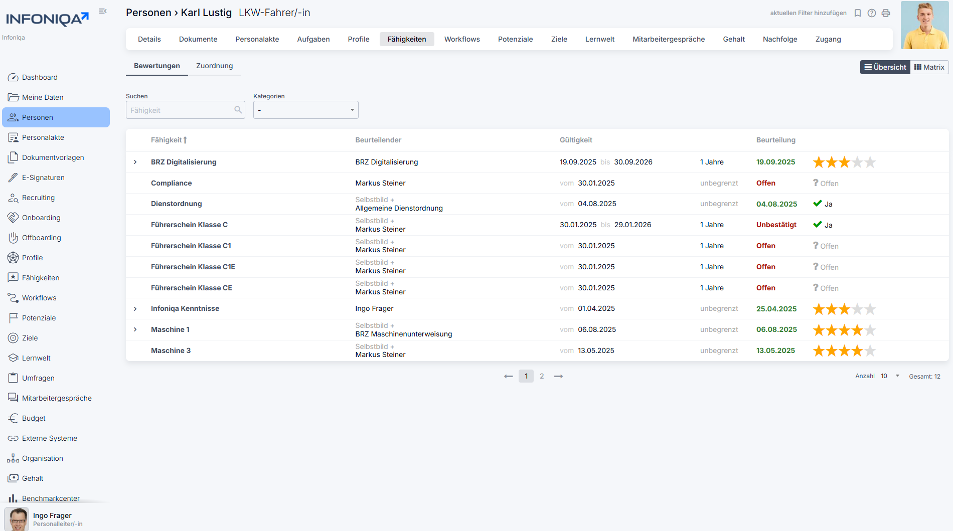 Screenshot Skills Infoniqa Software