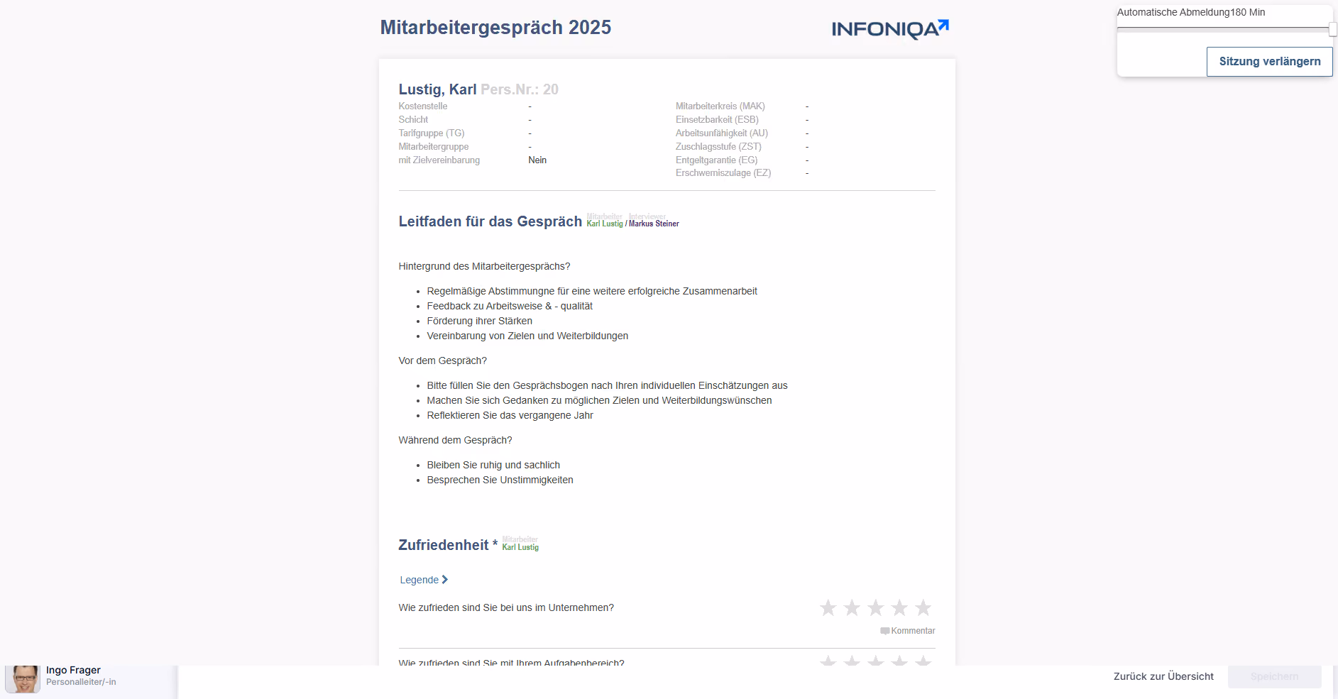 Screenshot Infoniqa Mitarbeitergesprächsbogen
