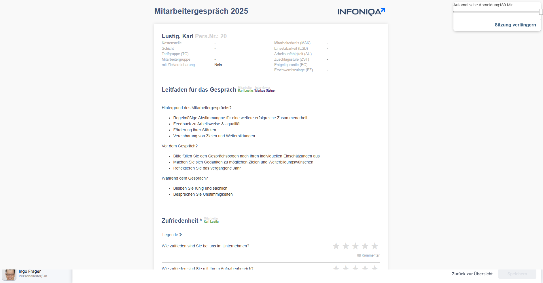 Screenshot Infoniqa Mitarbeitergesprächsbogen