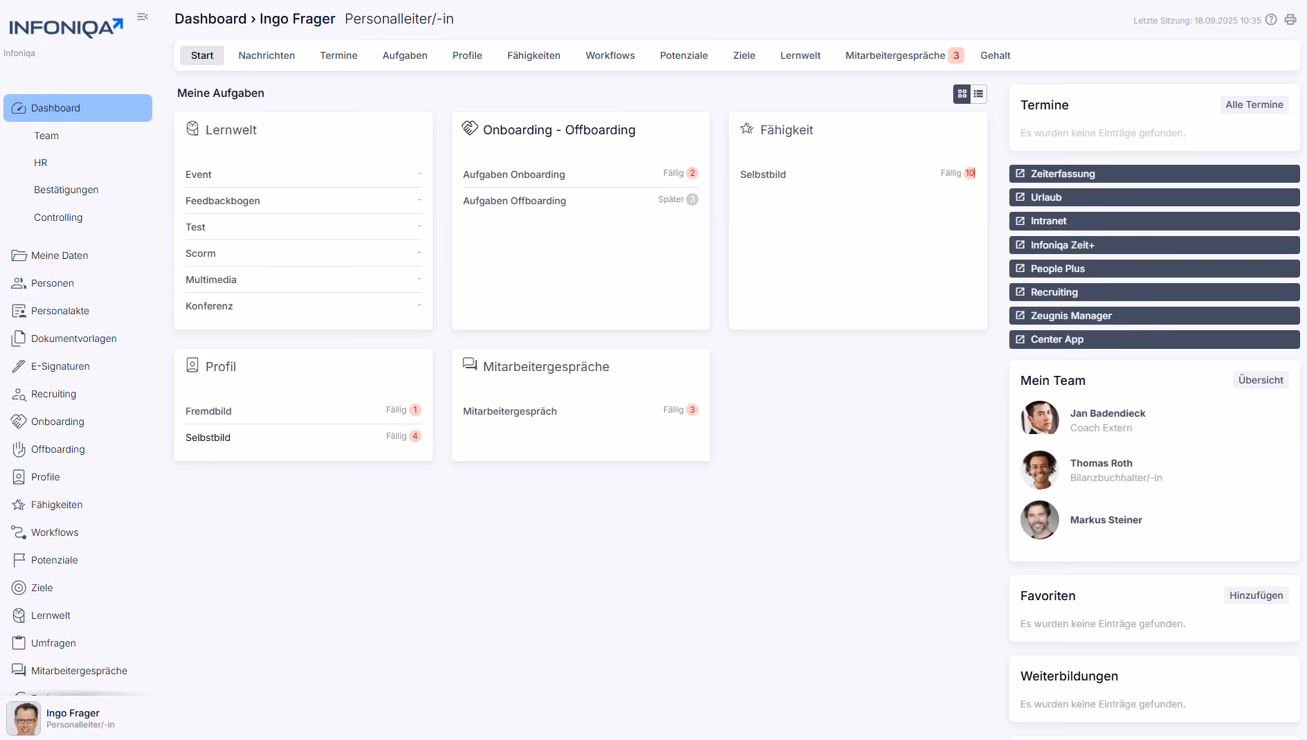 Screenshot Dashboard Infoniqa Software
