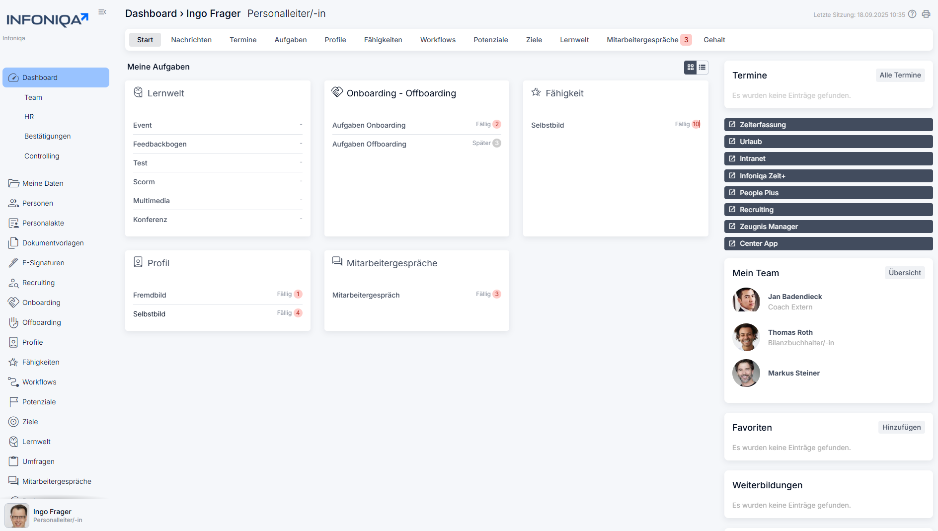 Screenshot Dashboard Infoniqa Software