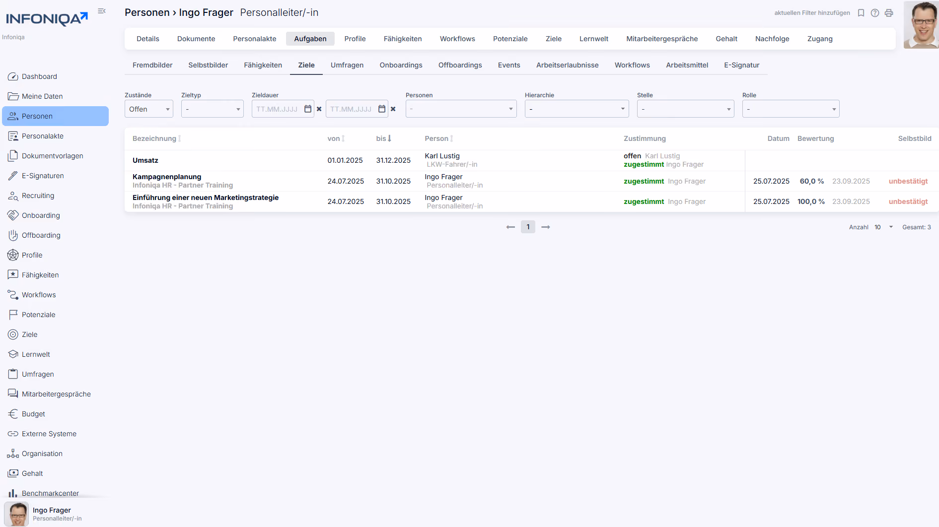 Screenshot Infoniqa Software Performance Management