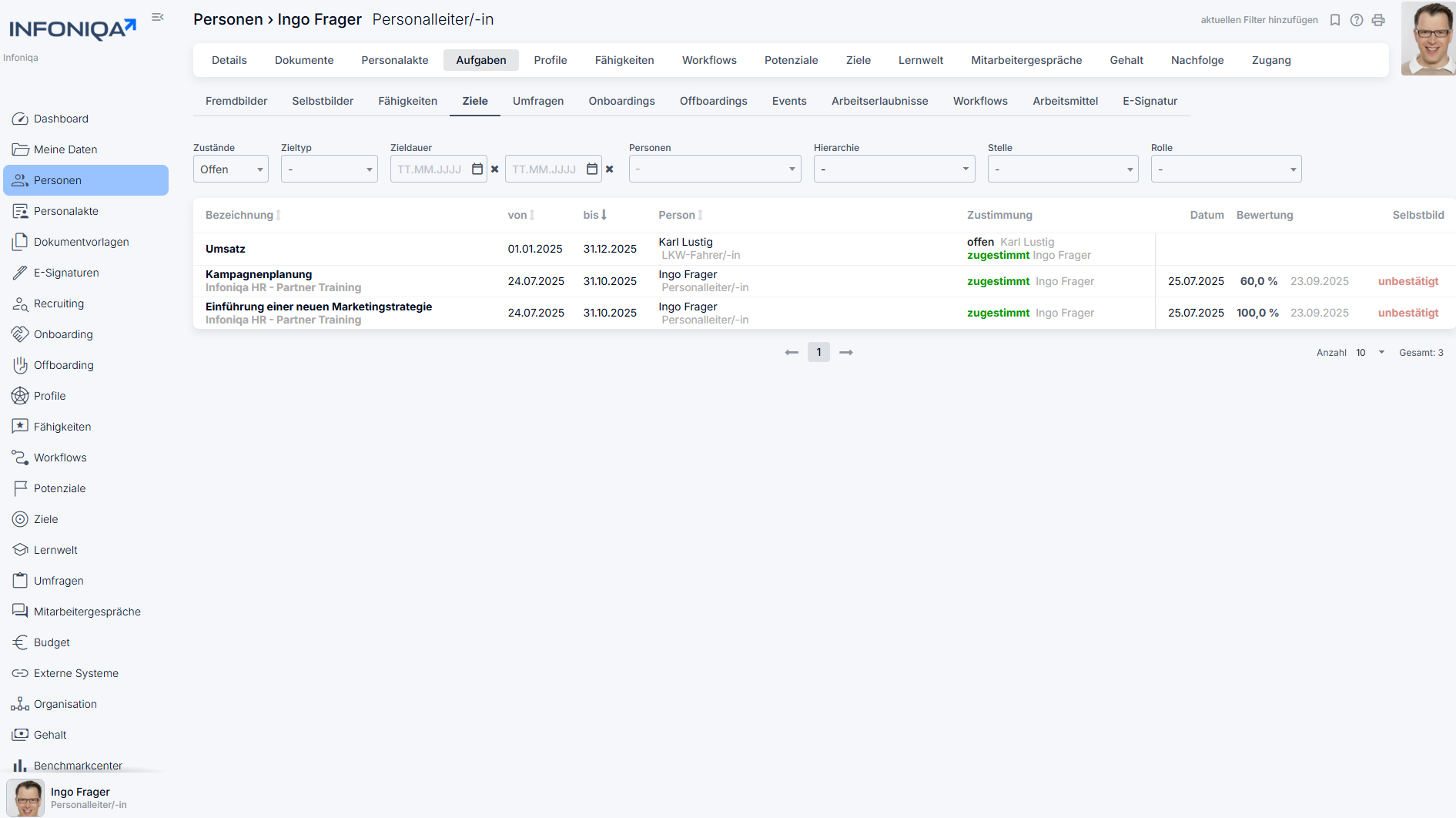 Screenshot Infoniqa Software Performance Management