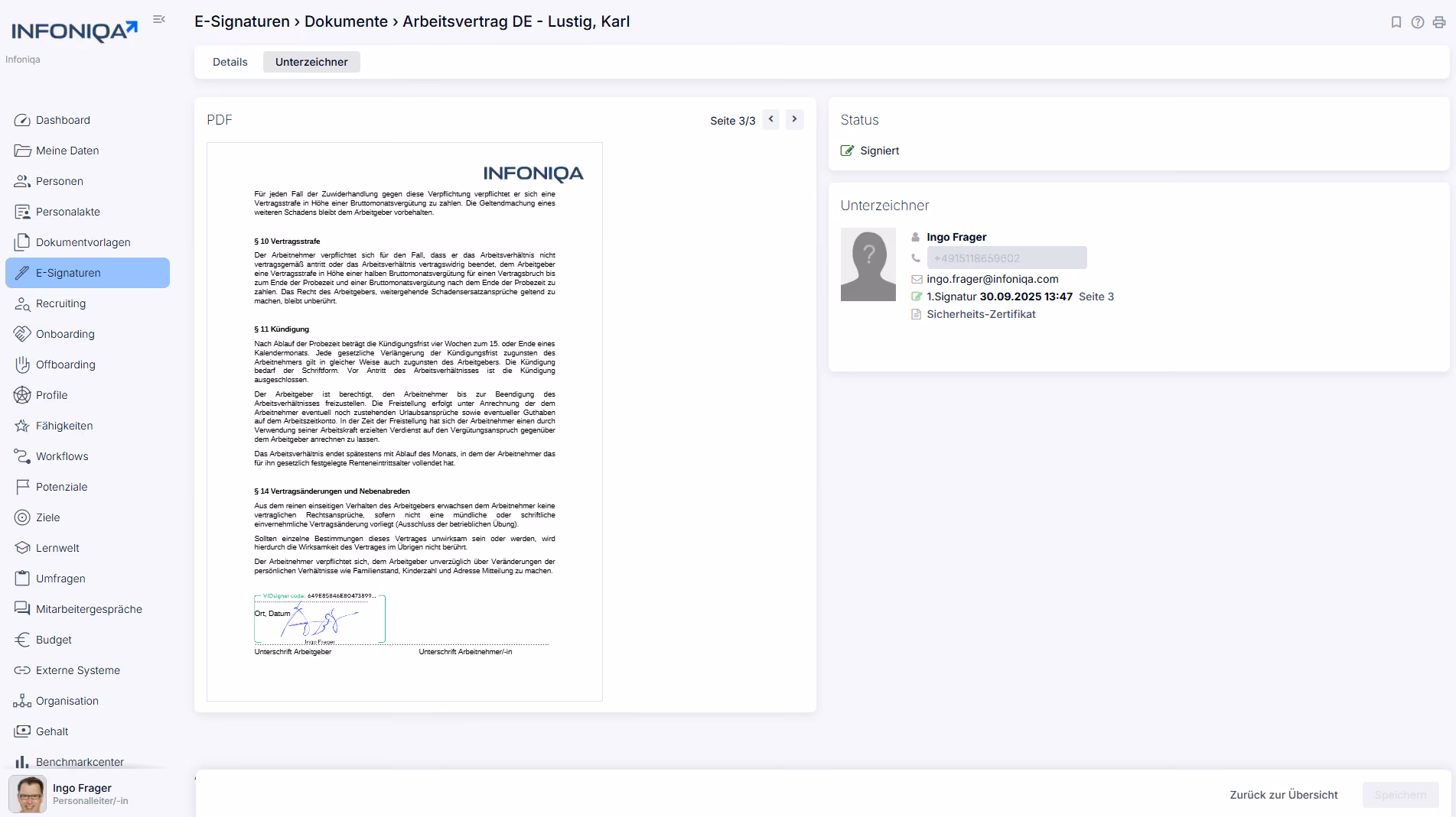 Infoniqa Software E-Signatur Screenshot