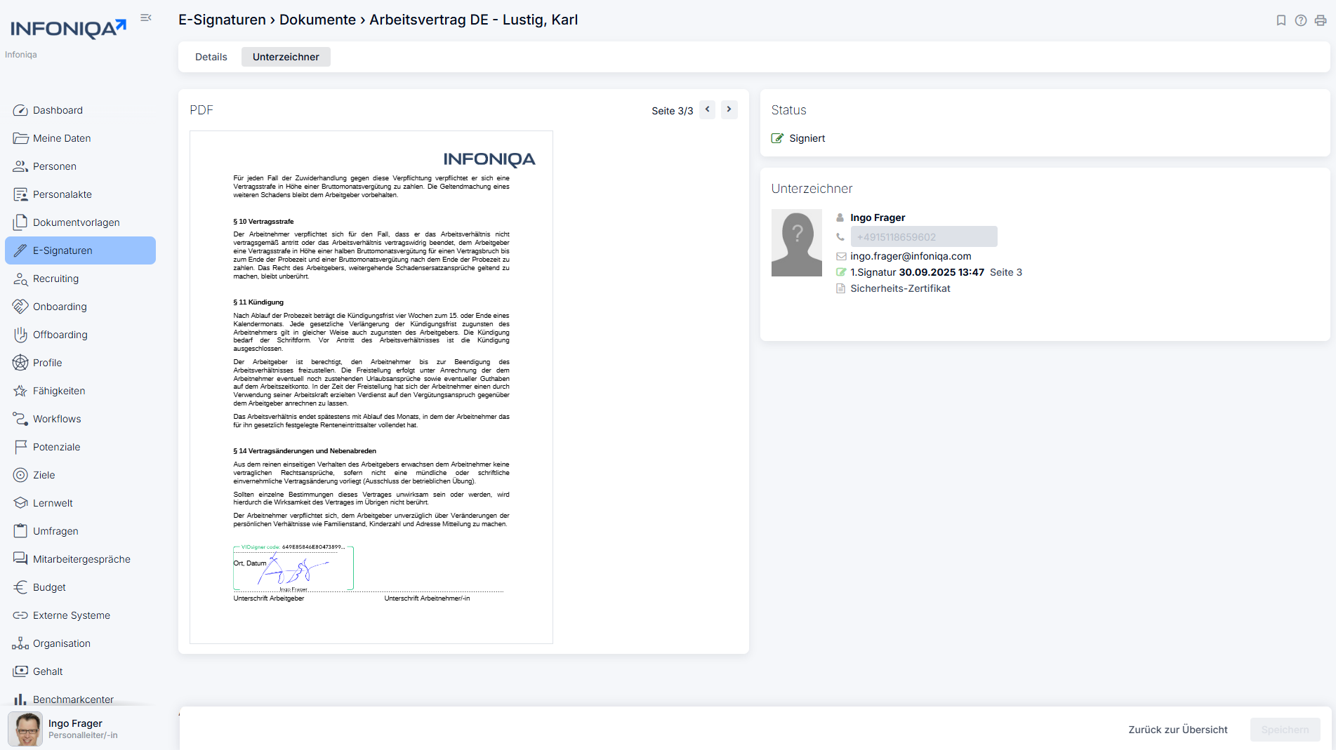 Infoniqa Software E-Signatur Screenshot