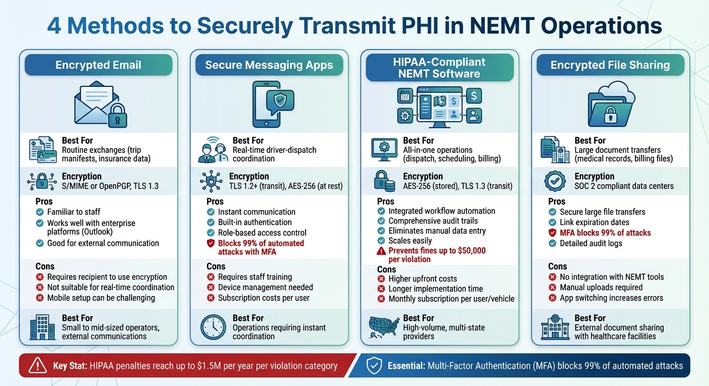 Comparison of 4 HIPAA-Compliant PHI Transmission Methods for NEMT Businesses