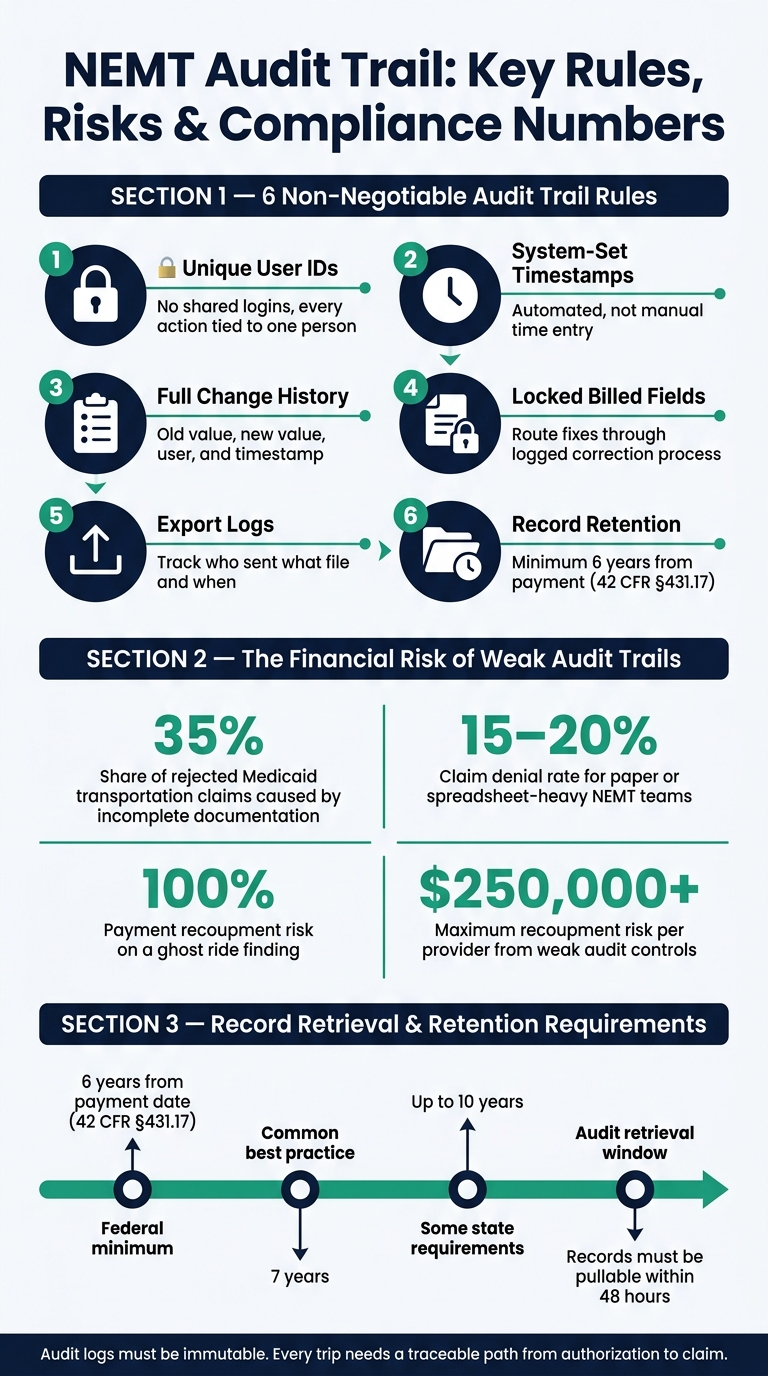 NEMT Audit Trail: Key Rules, Risks & Compliance Numbers