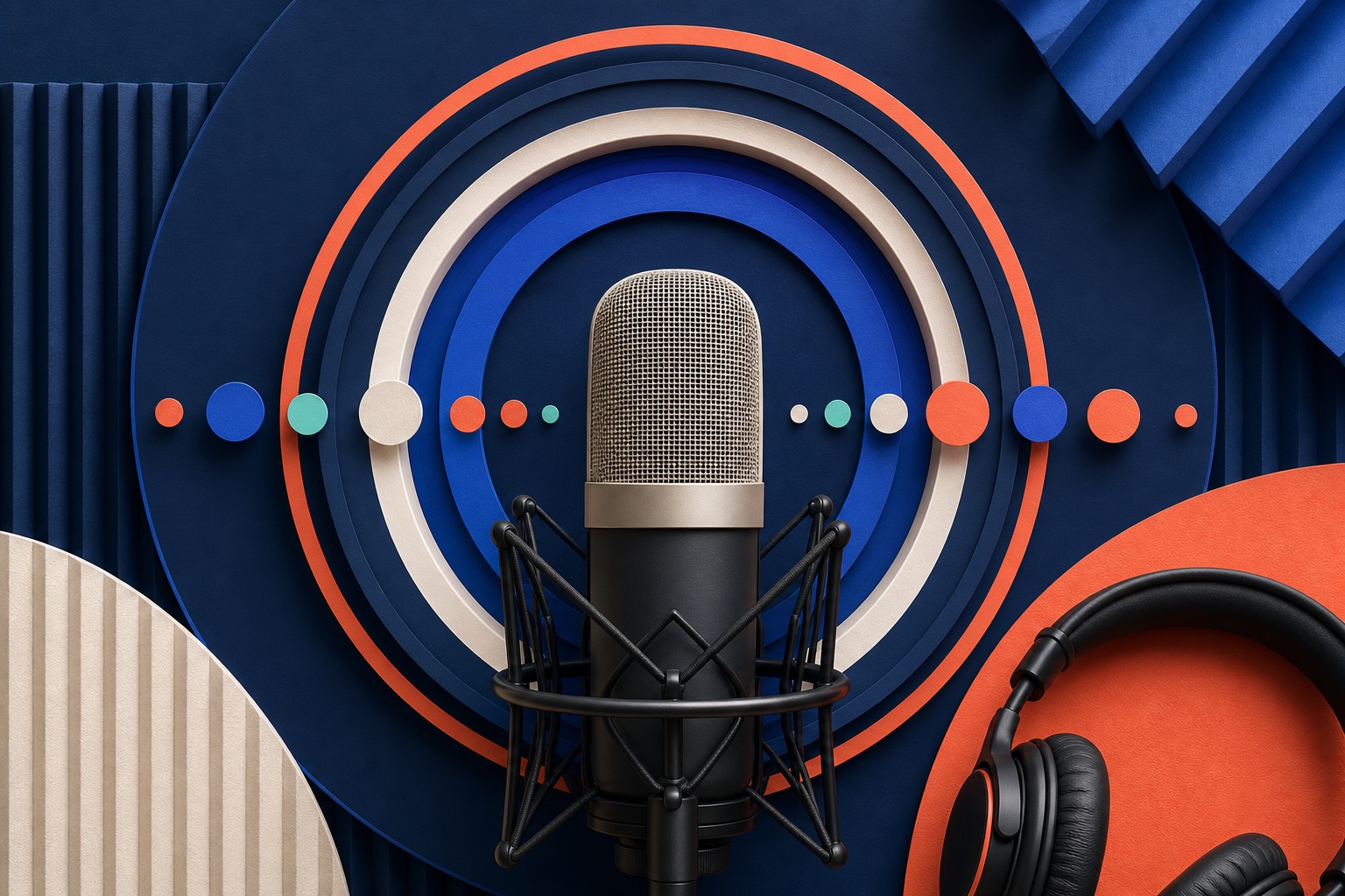 Illustration d’un microphone et d’ondes sonores pour améliorer le son d’un podcast