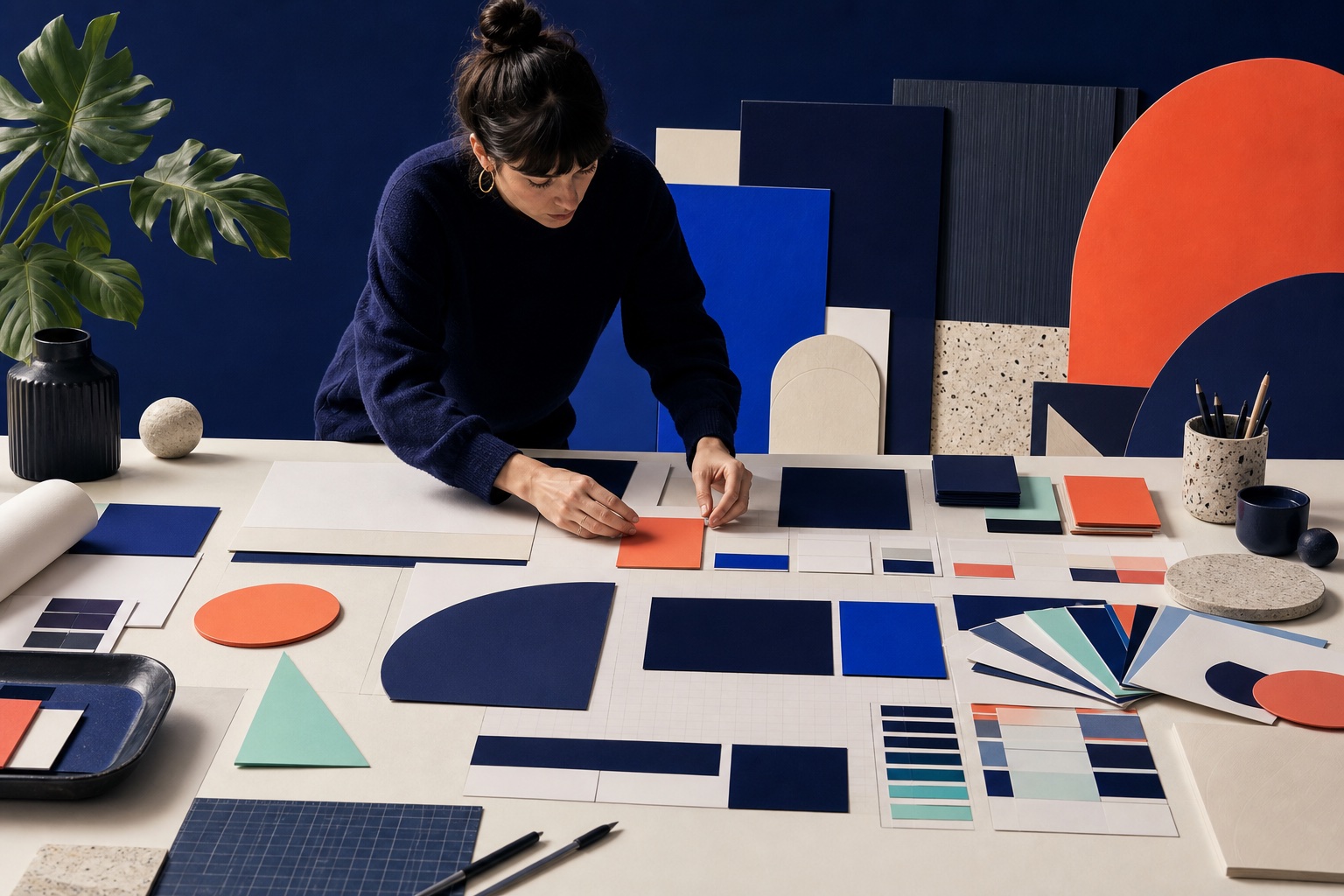 Illustration d’une designer créant un système d’identité visuelle