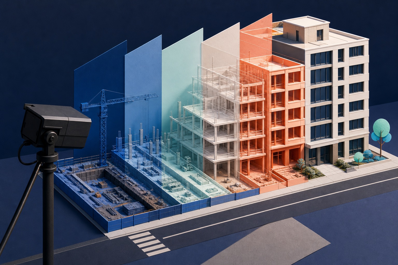 Illustration d’un timelapse suivant les étapes d’un chantier