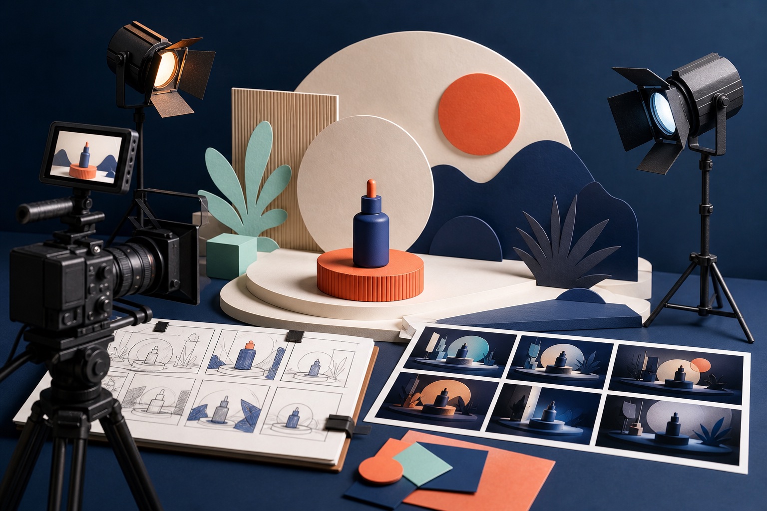 Illustration d’un tournage de film publicitaire pour un produit