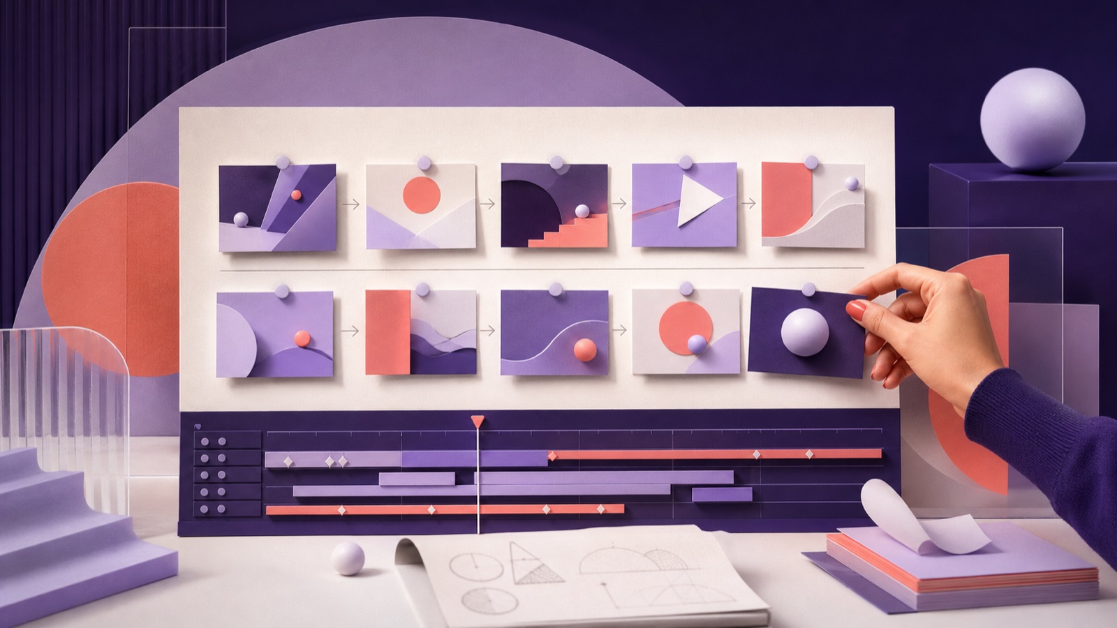 Illustration d’un storyboard et d’une timeline pour préparer un brief motion design