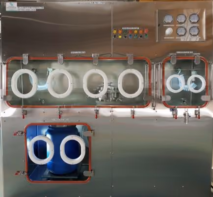 Schematic sampling dispensing sifting barrier isolator lr