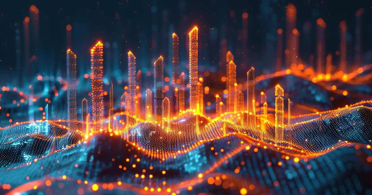 A futuristic cityscape with buildings and lights.