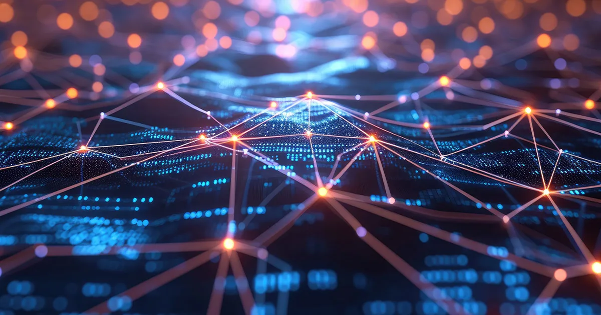 A blue background with yellow dots and lines.