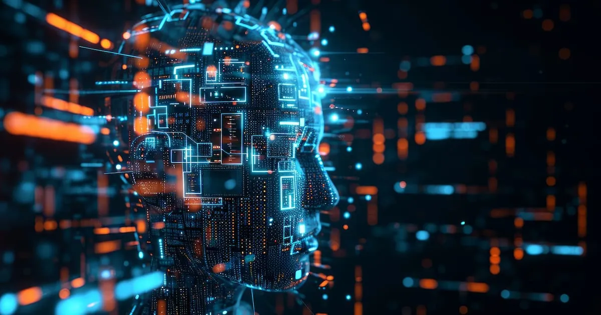 A computer generated image of a human head with a blue background.