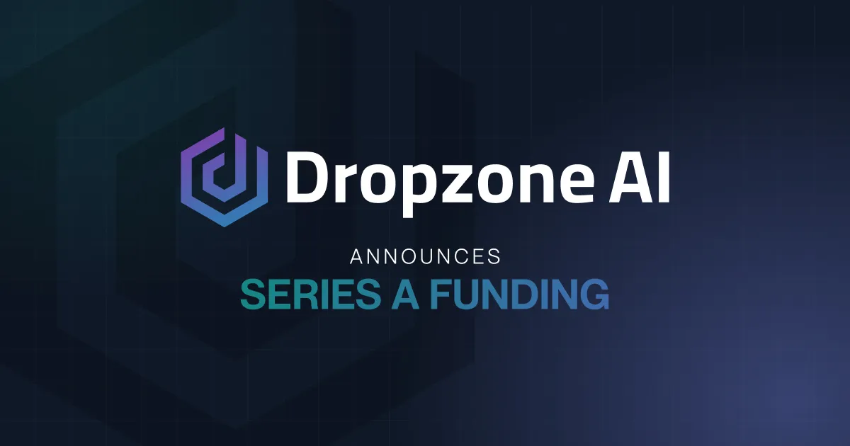 A logo for Dropzone AI announcing Series A funding.