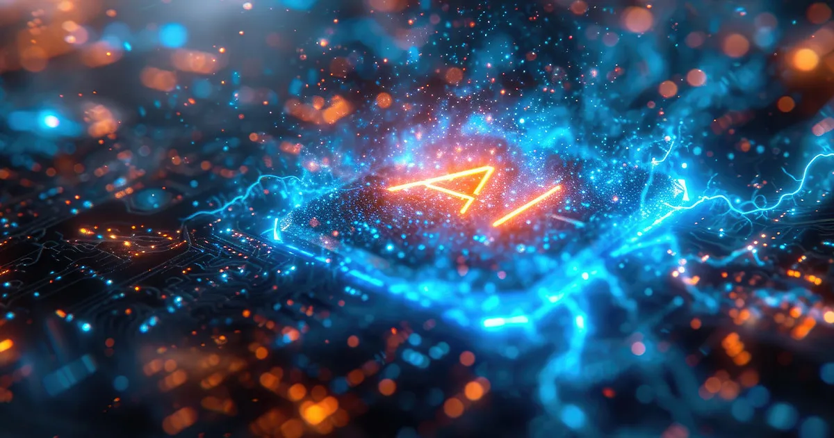 A blue and orange neon sign with the letters AI.