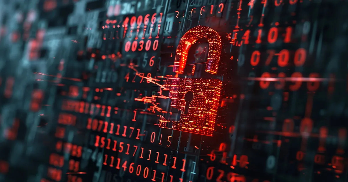 A red and black computer screen with a red lock on it.