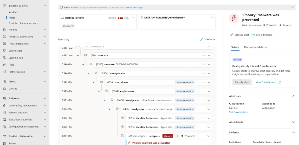 Screenshot of Microsoft Defender Dashboard