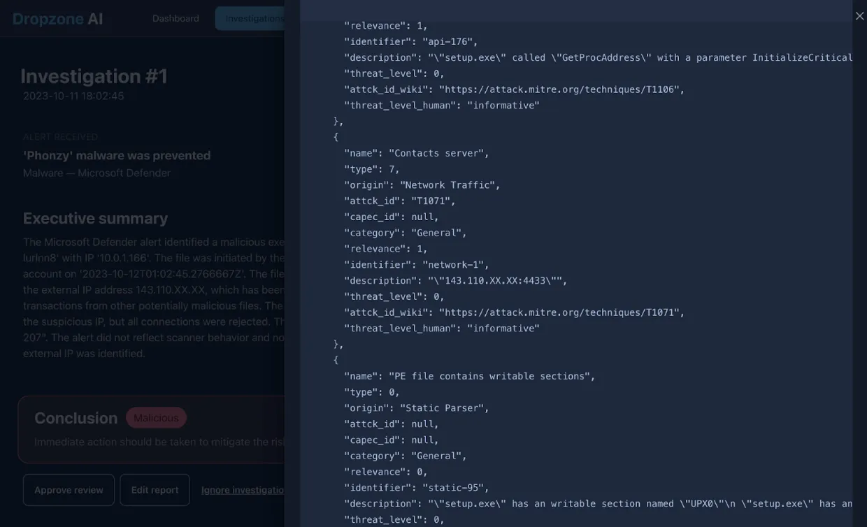 Dropzone AI investigations AI analyst