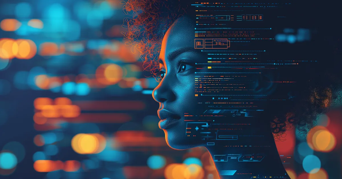 A woman with a blue afro and a blue background.
