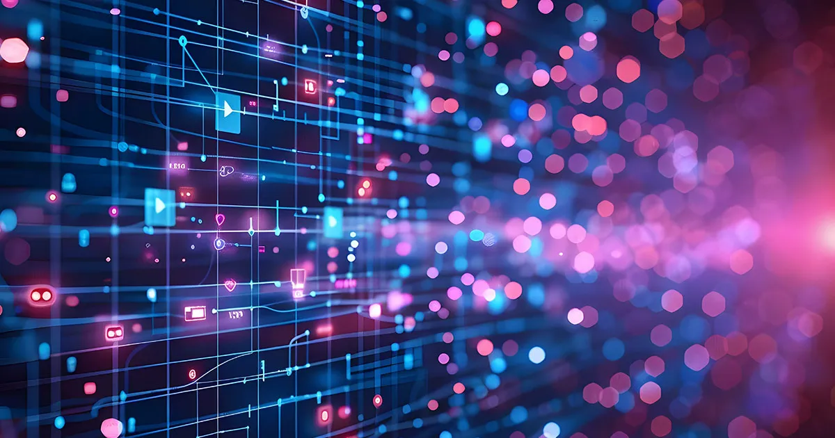 A blue and purple background with a bunch of lines and dots.